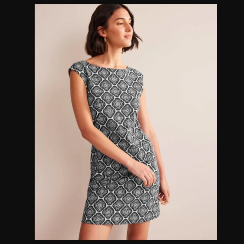 NEW BODEN Sleeveless Jersey Casual Shift Dress-Black, Botanic Blush Size 16-18